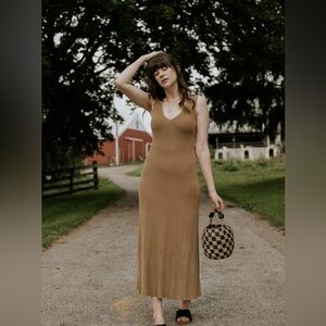 MNG MANGO knit Tan Sleeveless Dress‎ Sz XS